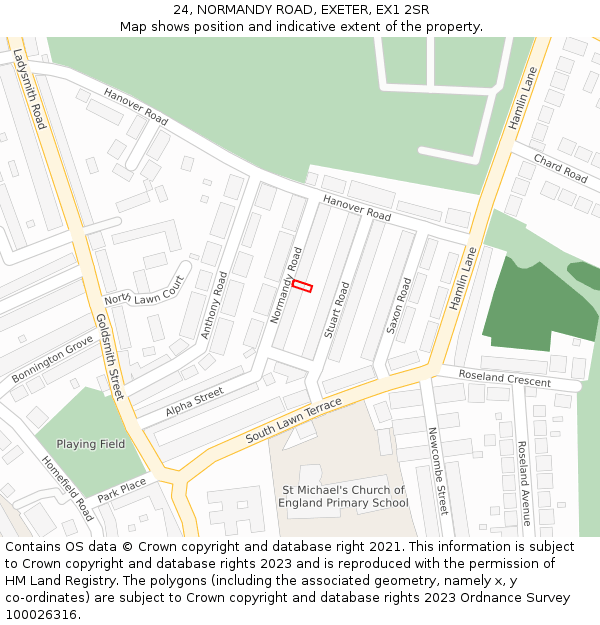24, NORMANDY ROAD, EXETER, EX1 2SR: Location map and indicative extent of plot