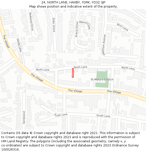 24, NORTH LANE, HAXBY, YORK, YO32 3JP: Location map and indicative extent of plot