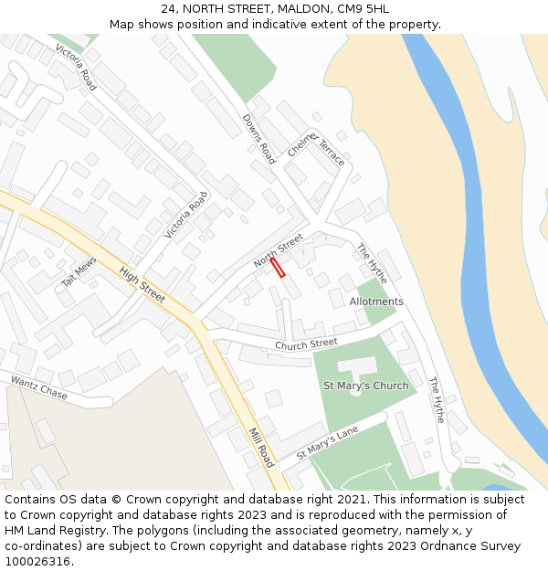 24, NORTH STREET, MALDON, CM9 5HL: Location map and indicative extent of plot