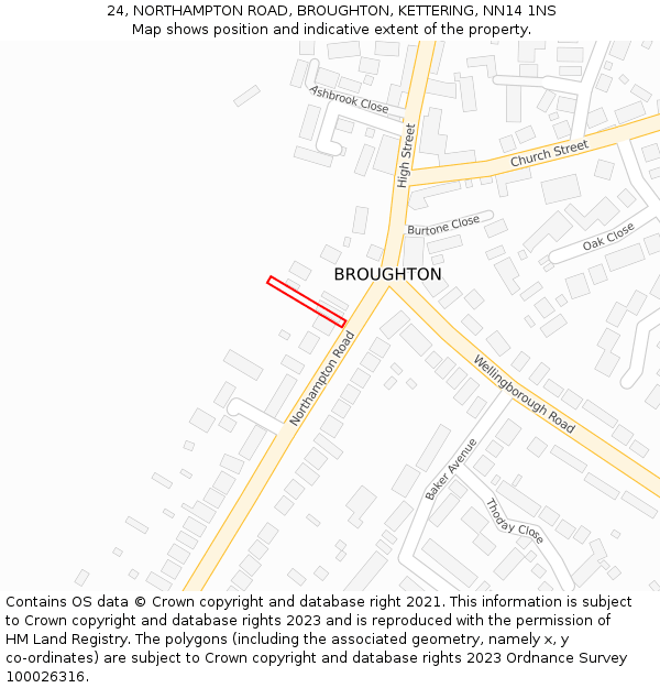 24, NORTHAMPTON ROAD, BROUGHTON, KETTERING, NN14 1NS: Location map and indicative extent of plot