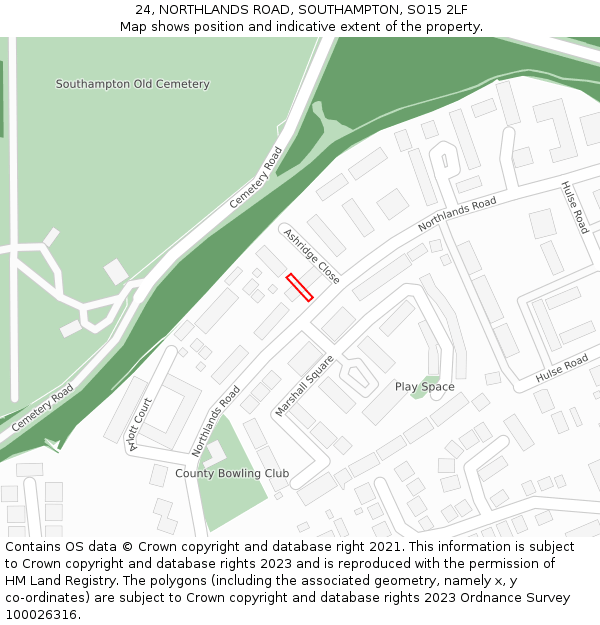 24, NORTHLANDS ROAD, SOUTHAMPTON, SO15 2LF: Location map and indicative extent of plot