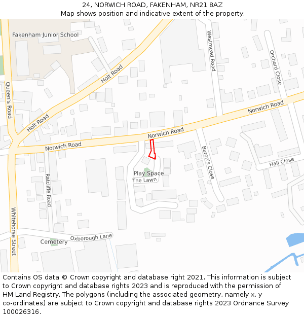 24, NORWICH ROAD, FAKENHAM, NR21 8AZ: Location map and indicative extent of plot