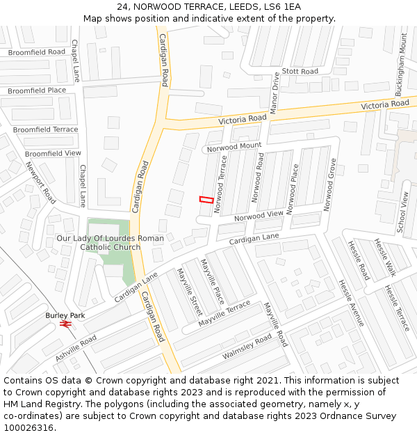 24, NORWOOD TERRACE, LEEDS, LS6 1EA: Location map and indicative extent of plot
