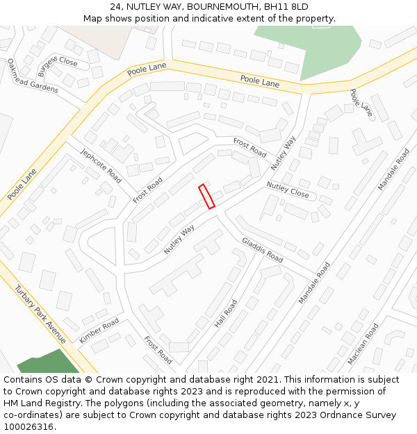 24, NUTLEY WAY, BOURNEMOUTH, BH11 8LD: Location map and indicative extent of plot