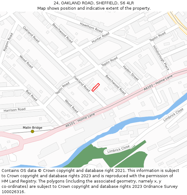 24, OAKLAND ROAD, SHEFFIELD, S6 4LR: Location map and indicative extent of plot
