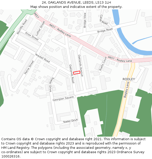 24, OAKLANDS AVENUE, LEEDS, LS13 1LH: Location map and indicative extent of plot
