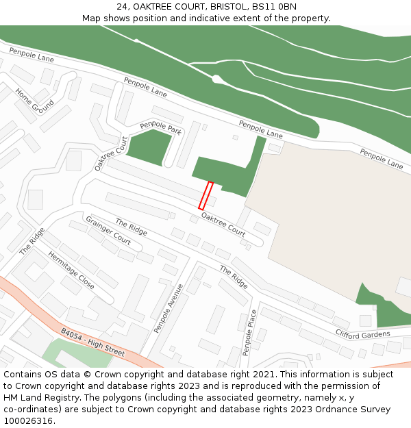 24, OAKTREE COURT, BRISTOL, BS11 0BN: Location map and indicative extent of plot