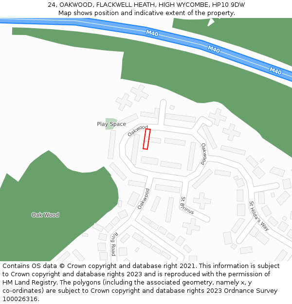 24, OAKWOOD, FLACKWELL HEATH, HIGH WYCOMBE, HP10 9DW: Location map and indicative extent of plot