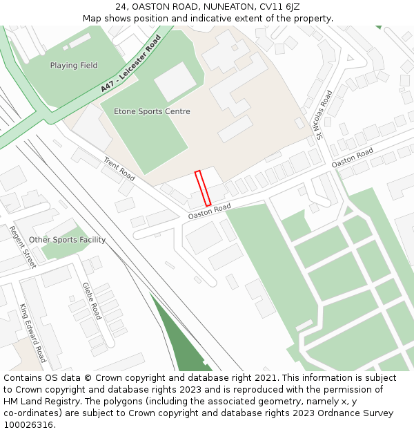 24, OASTON ROAD, NUNEATON, CV11 6JZ: Location map and indicative extent of plot