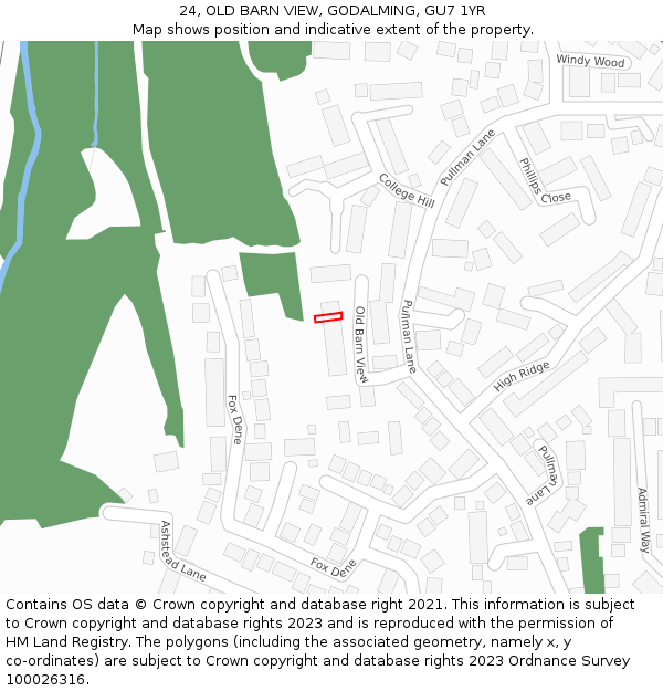 24, OLD BARN VIEW, GODALMING, GU7 1YR: Location map and indicative extent of plot