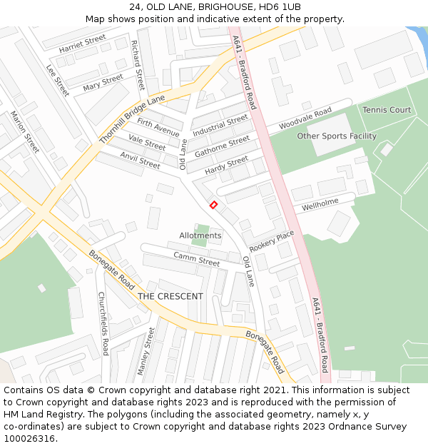 24, OLD LANE, BRIGHOUSE, HD6 1UB: Location map and indicative extent of plot