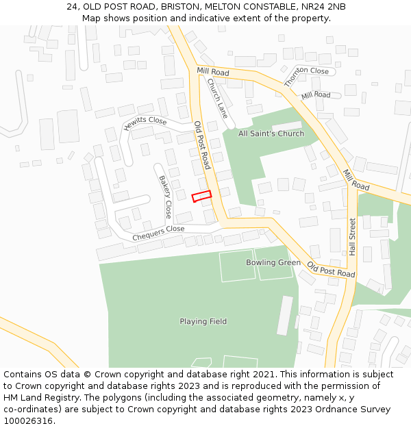 24, OLD POST ROAD, BRISTON, MELTON CONSTABLE, NR24 2NB: Location map and indicative extent of plot