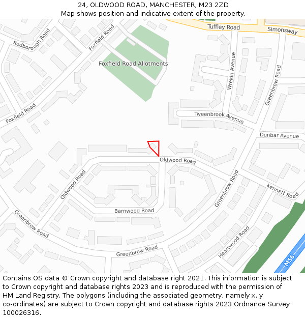 24, OLDWOOD ROAD, MANCHESTER, M23 2ZD: Location map and indicative extent of plot