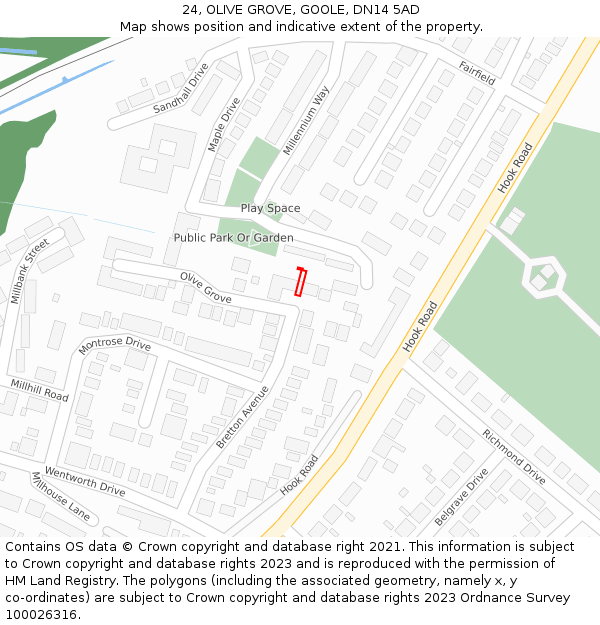 24, OLIVE GROVE, GOOLE, DN14 5AD: Location map and indicative extent of plot