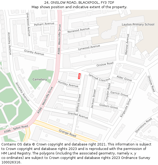 24, ONSLOW ROAD, BLACKPOOL, FY3 7DF: Location map and indicative extent of plot