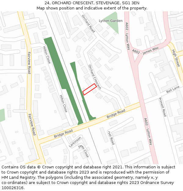24, ORCHARD CRESCENT, STEVENAGE, SG1 3EN: Location map and indicative extent of plot