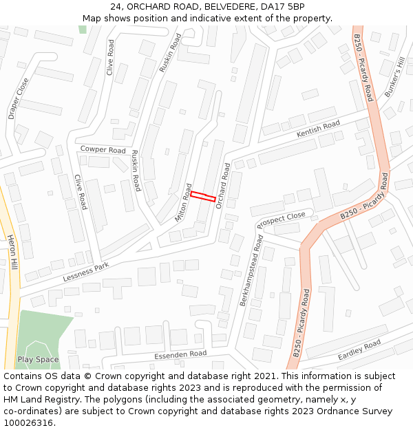 24, ORCHARD ROAD, BELVEDERE, DA17 5BP: Location map and indicative extent of plot