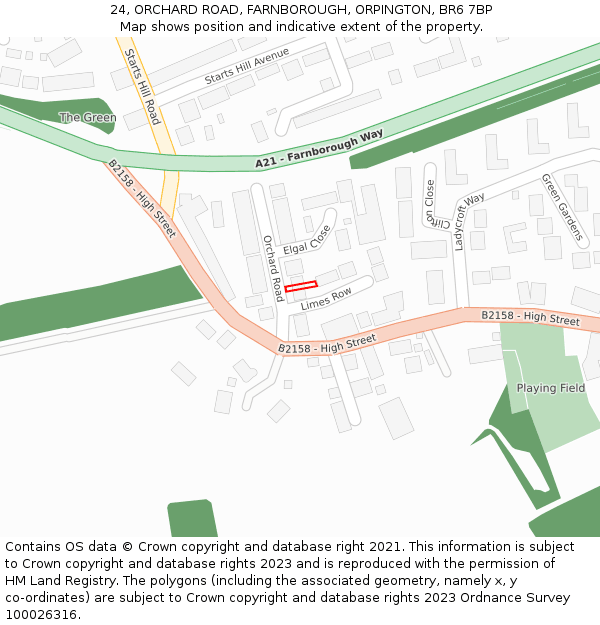 24, ORCHARD ROAD, FARNBOROUGH, ORPINGTON, BR6 7BP: Location map and indicative extent of plot