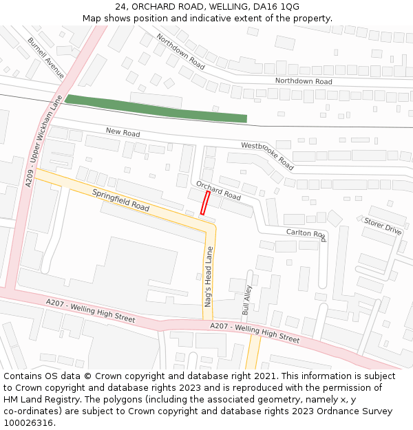 24, ORCHARD ROAD, WELLING, DA16 1QG: Location map and indicative extent of plot