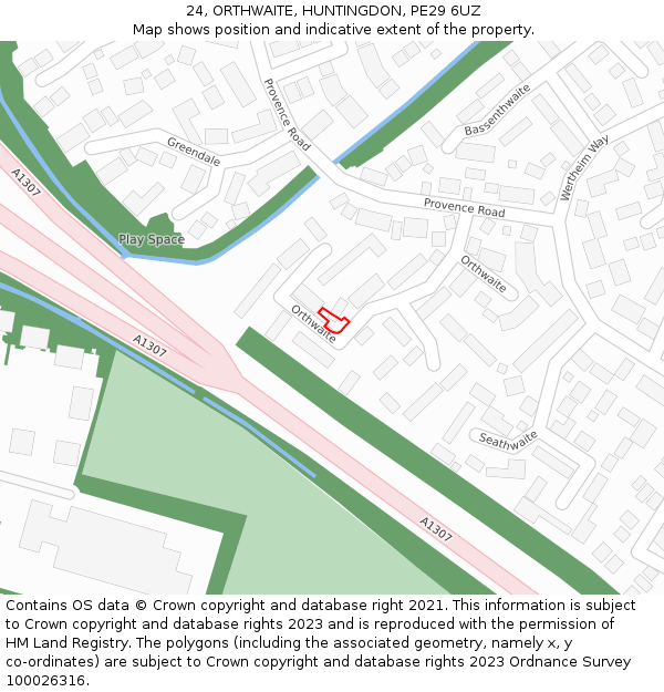 24, ORTHWAITE, HUNTINGDON, PE29 6UZ: Location map and indicative extent of plot