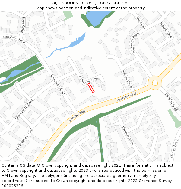 24, OSBOURNE CLOSE, CORBY, NN18 8PJ: Location map and indicative extent of plot