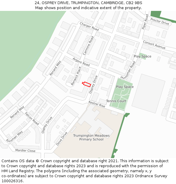 24, OSPREY DRIVE, TRUMPINGTON, CAMBRIDGE, CB2 9BS: Location map and indicative extent of plot