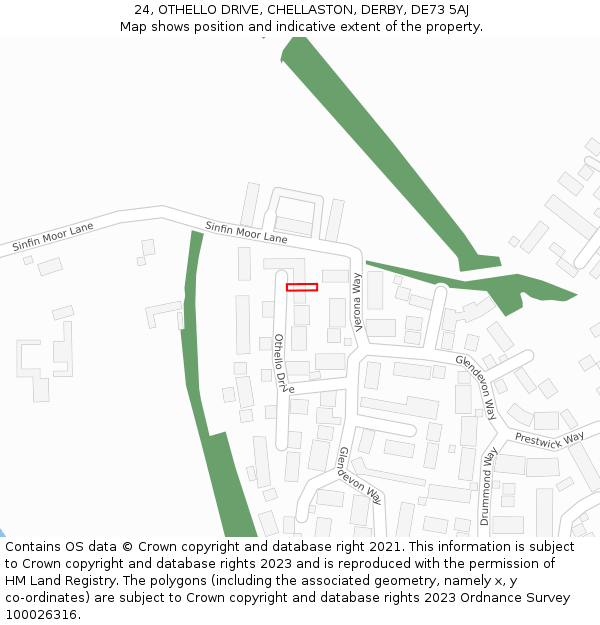 24, OTHELLO DRIVE, CHELLASTON, DERBY, DE73 5AJ: Location map and indicative extent of plot