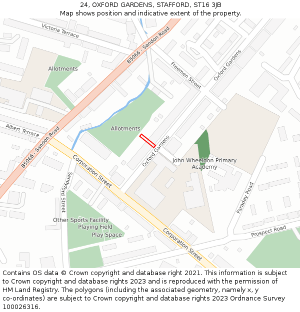 24, OXFORD GARDENS, STAFFORD, ST16 3JB: Location map and indicative extent of plot