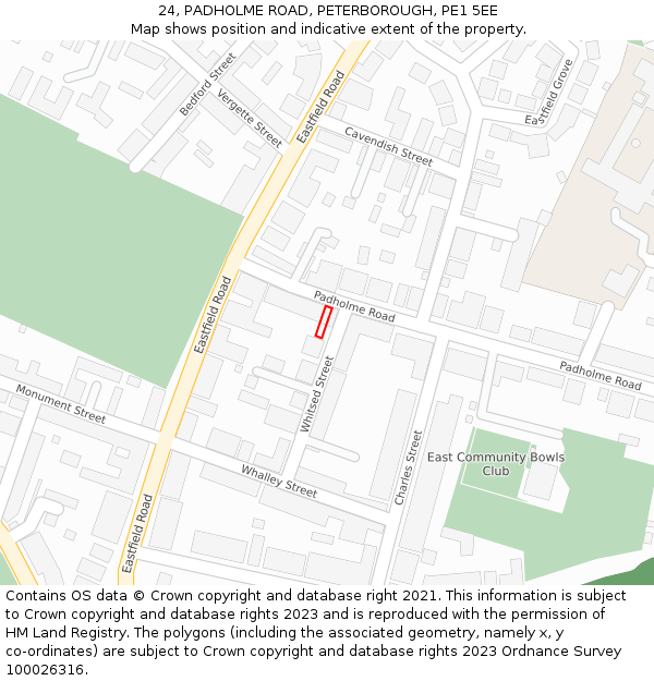 24, PADHOLME ROAD, PETERBOROUGH, PE1 5EE: Location map and indicative extent of plot
