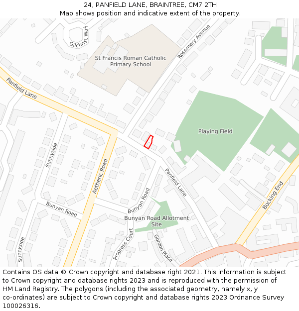 24, PANFIELD LANE, BRAINTREE, CM7 2TH: Location map and indicative extent of plot