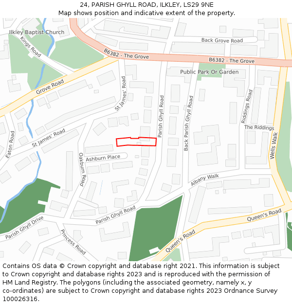24, PARISH GHYLL ROAD, ILKLEY, LS29 9NE: Location map and indicative extent of plot