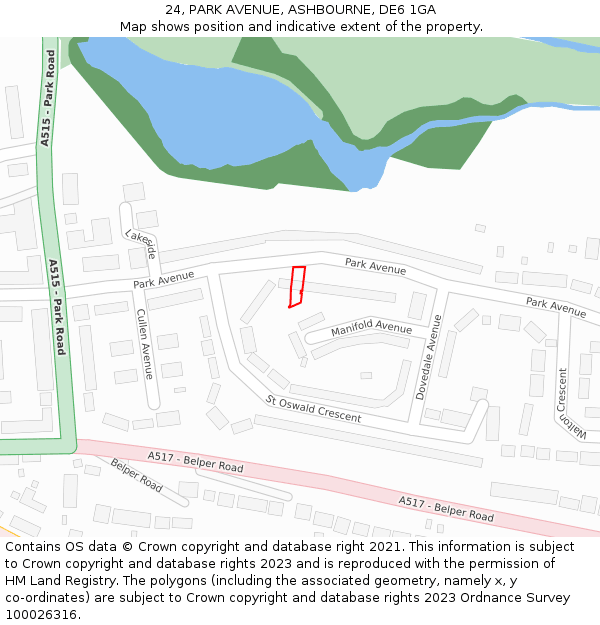 24, PARK AVENUE, ASHBOURNE, DE6 1GA: Location map and indicative extent of plot