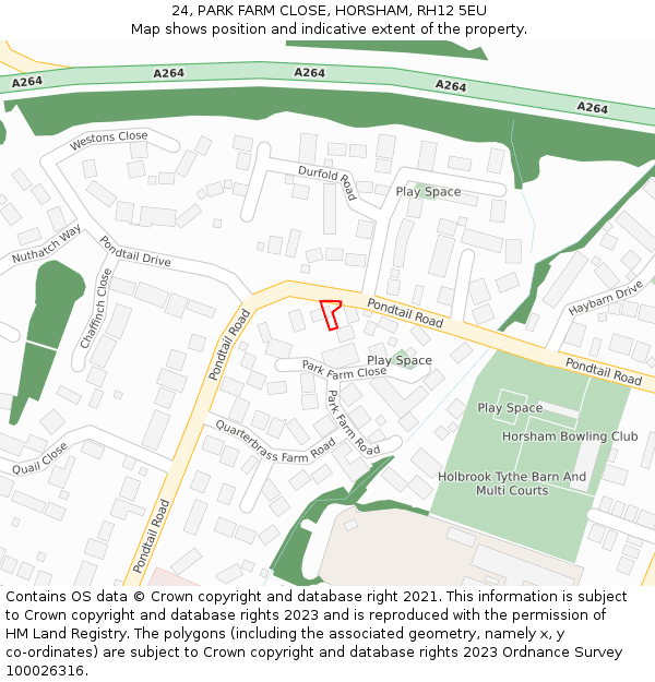 24, PARK FARM CLOSE, HORSHAM, RH12 5EU: Location map and indicative extent of plot
