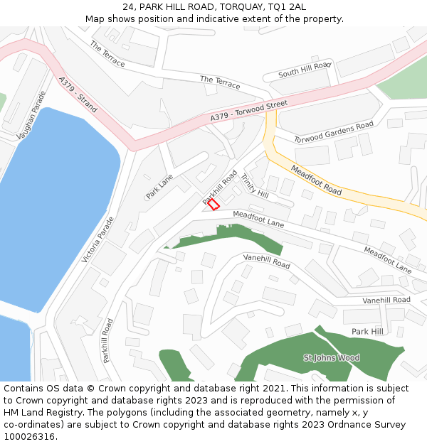 24, PARK HILL ROAD, TORQUAY, TQ1 2AL: Location map and indicative extent of plot