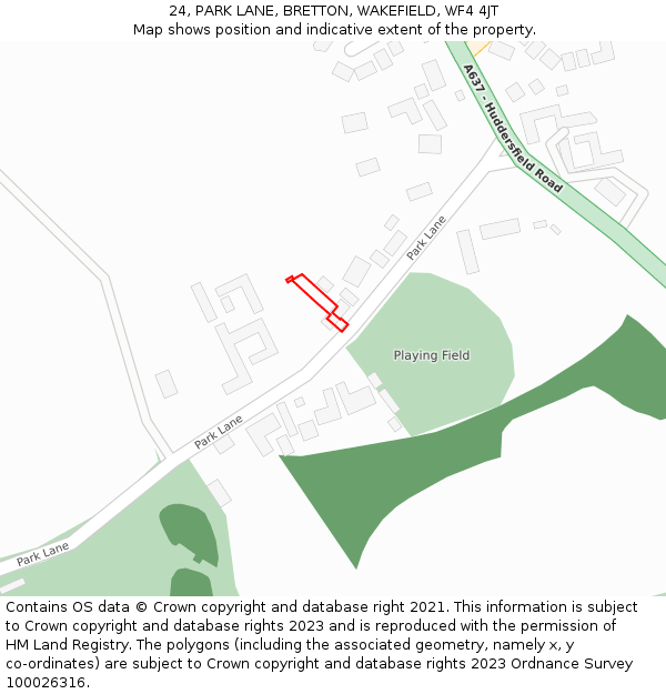 24, PARK LANE, BRETTON, WAKEFIELD, WF4 4JT: Location map and indicative extent of plot