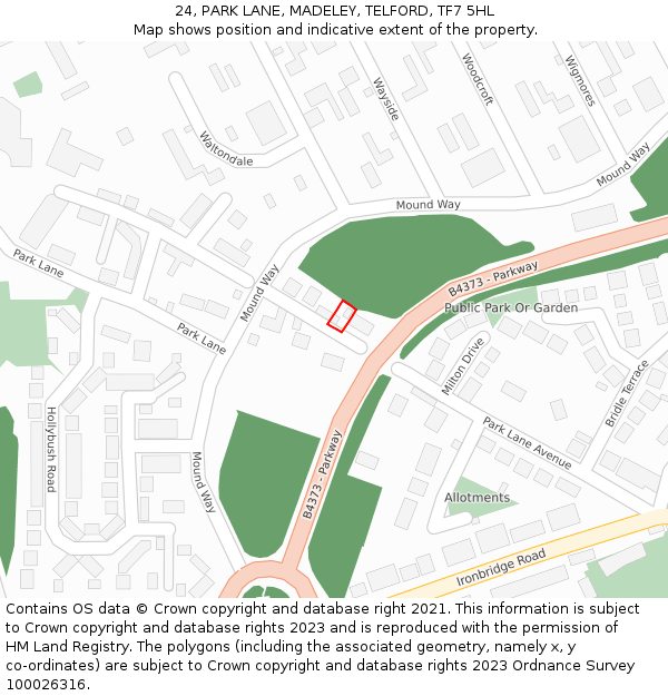24, PARK LANE, MADELEY, TELFORD, TF7 5HL: Location map and indicative extent of plot