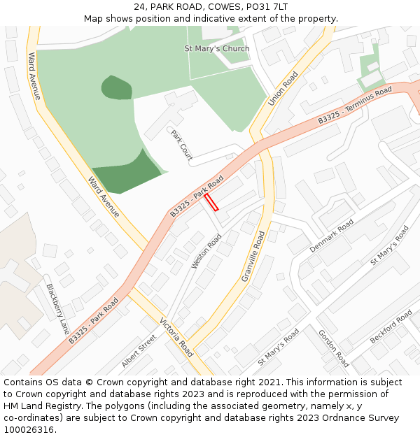 24, PARK ROAD, COWES, PO31 7LT: Location map and indicative extent of plot