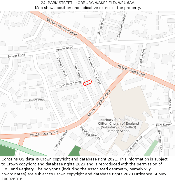 24, PARK STREET, HORBURY, WAKEFIELD, WF4 6AA: Location map and indicative extent of plot