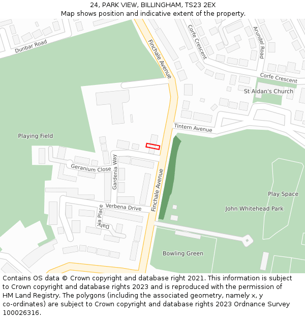 24, PARK VIEW, BILLINGHAM, TS23 2EX: Location map and indicative extent of plot