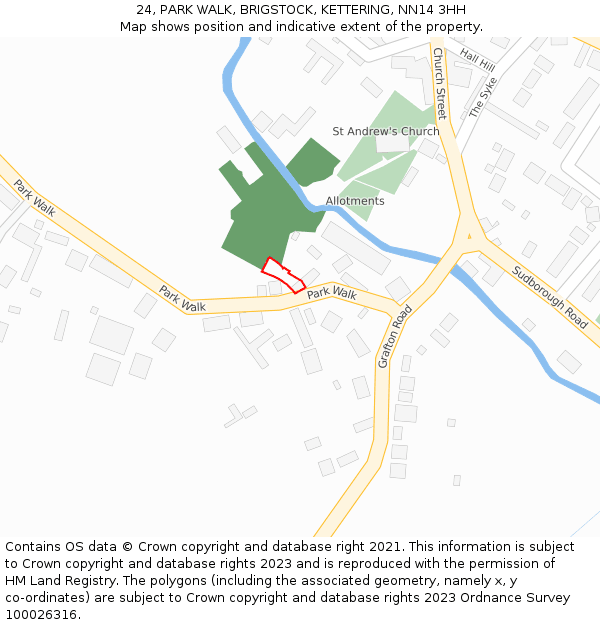 24, PARK WALK, BRIGSTOCK, KETTERING, NN14 3HH: Location map and indicative extent of plot