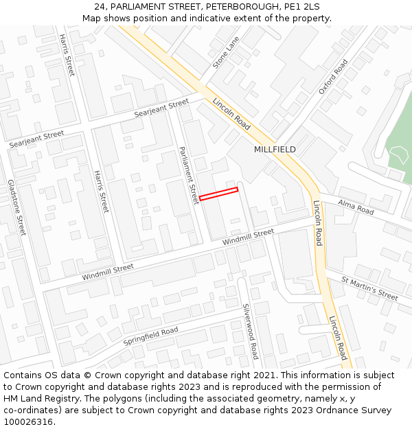 24, PARLIAMENT STREET, PETERBOROUGH, PE1 2LS: Location map and indicative extent of plot
