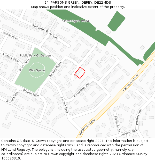 24, PARSONS GREEN, DERBY, DE22 4DS: Location map and indicative extent of plot