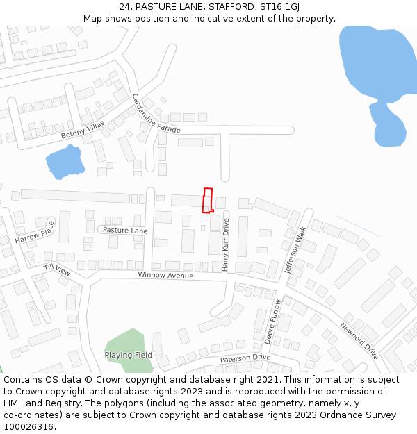 24, PASTURE LANE, STAFFORD, ST16 1GJ: Location map and indicative extent of plot
