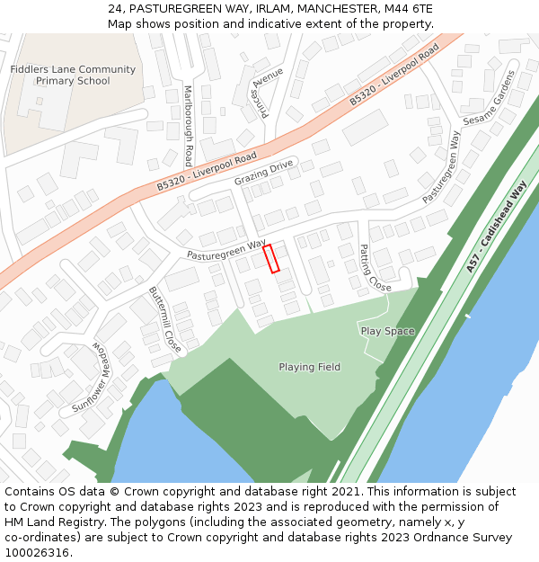 24, PASTUREGREEN WAY, IRLAM, MANCHESTER, M44 6TE: Location map and indicative extent of plot