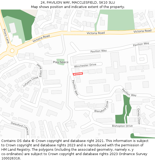 24, PAVILION WAY, MACCLESFIELD, SK10 3LU: Location map and indicative extent of plot