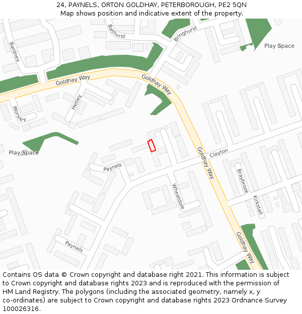 24, PAYNELS, ORTON GOLDHAY, PETERBOROUGH, PE2 5QN: Location map and indicative extent of plot