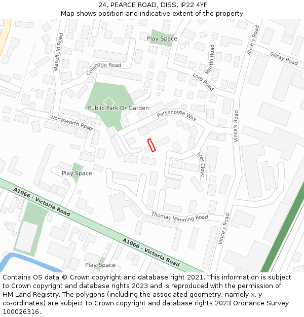 24, PEARCE ROAD, DISS, IP22 4YF: Location map and indicative extent of plot