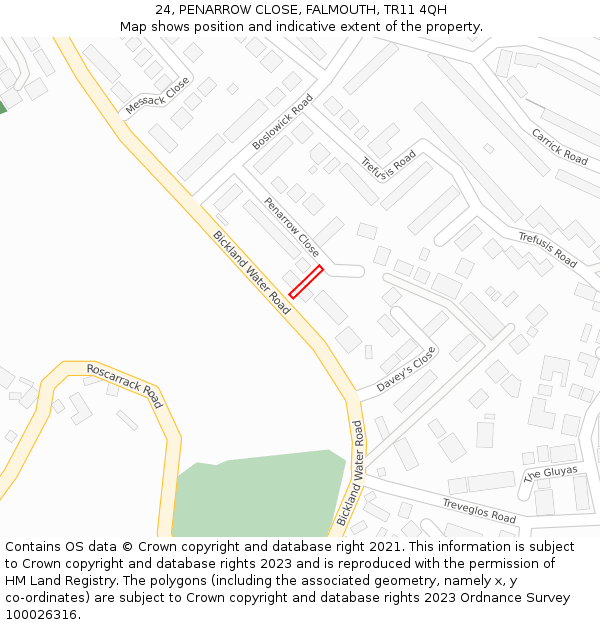 24, PENARROW CLOSE, FALMOUTH, TR11 4QH: Location map and indicative extent of plot