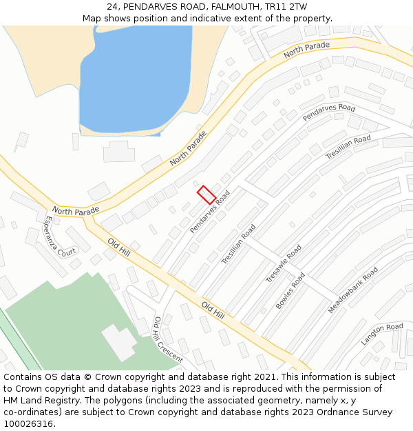 24, PENDARVES ROAD, FALMOUTH, TR11 2TW: Location map and indicative extent of plot