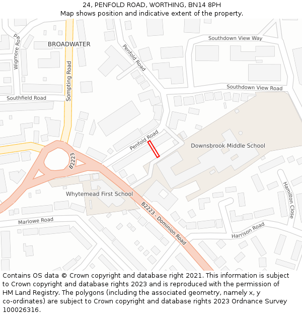 24, PENFOLD ROAD, WORTHING, BN14 8PH: Location map and indicative extent of plot